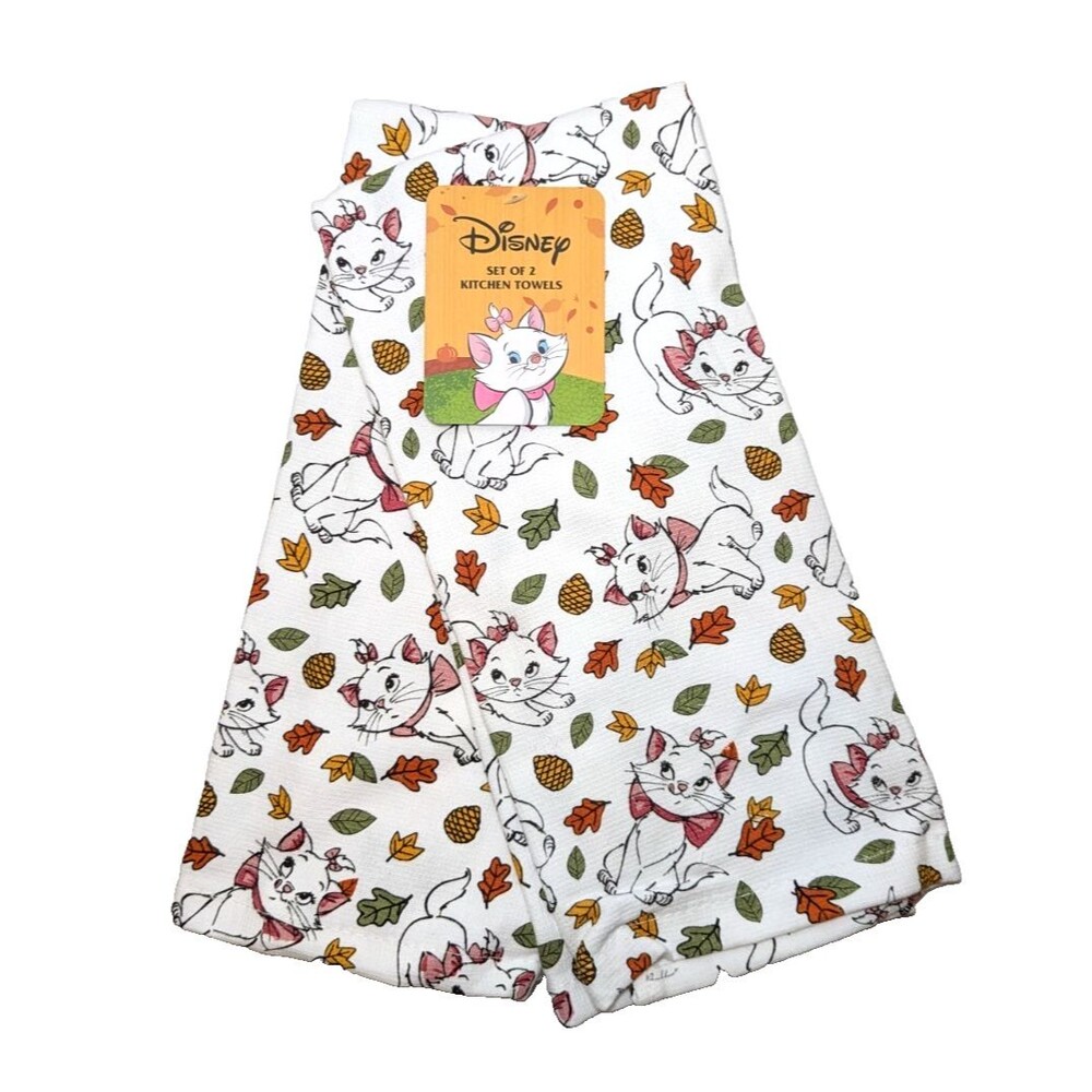 Disney The Aristocrats Kitchen Towels 2-pc Marie Pink Bow Fall Leaves Pinecones